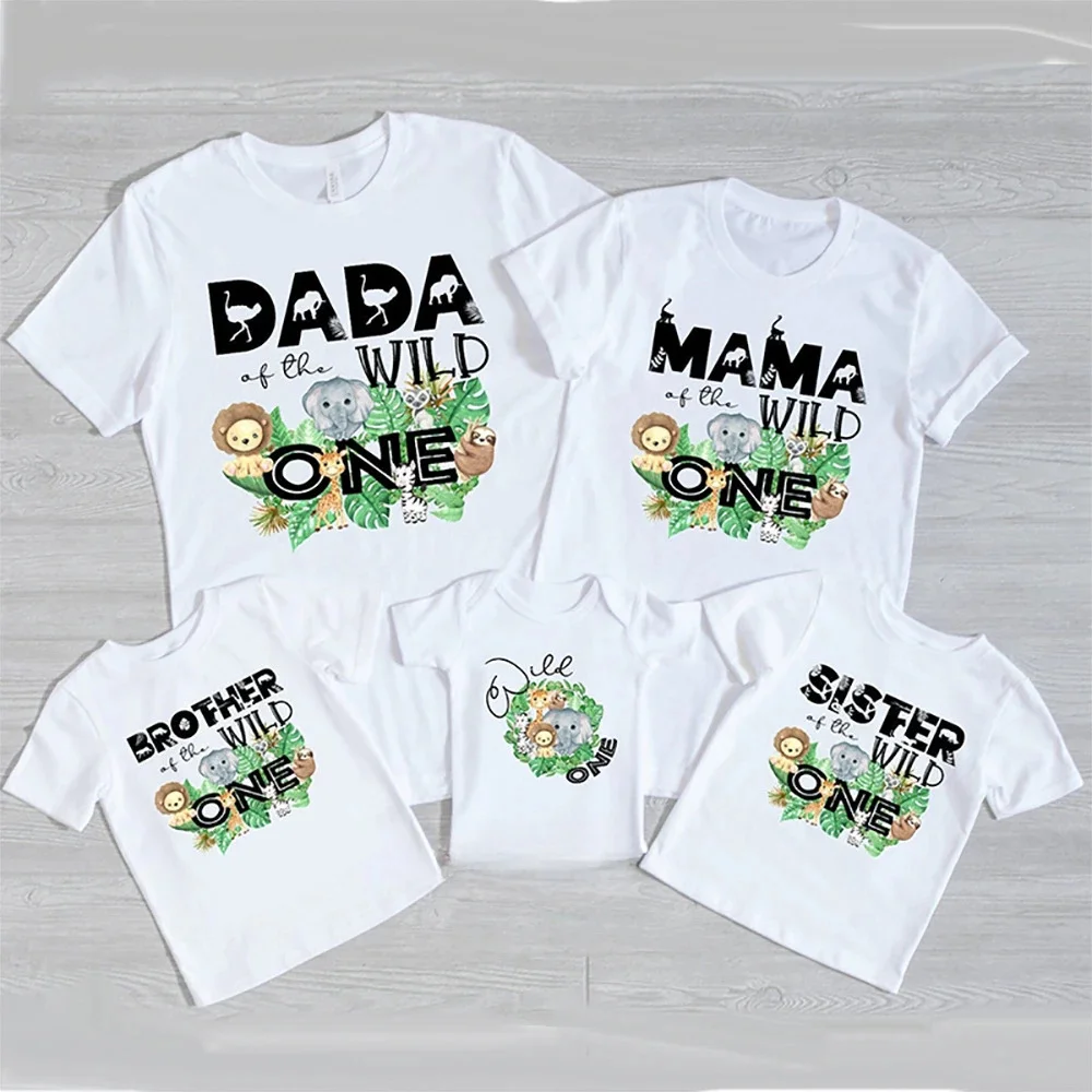 Wild One Family Matching Clother Jungle Party Dad Mom Sister Brother Baby Look Outfits T-shirt One Birthday Family T Shirts Tops