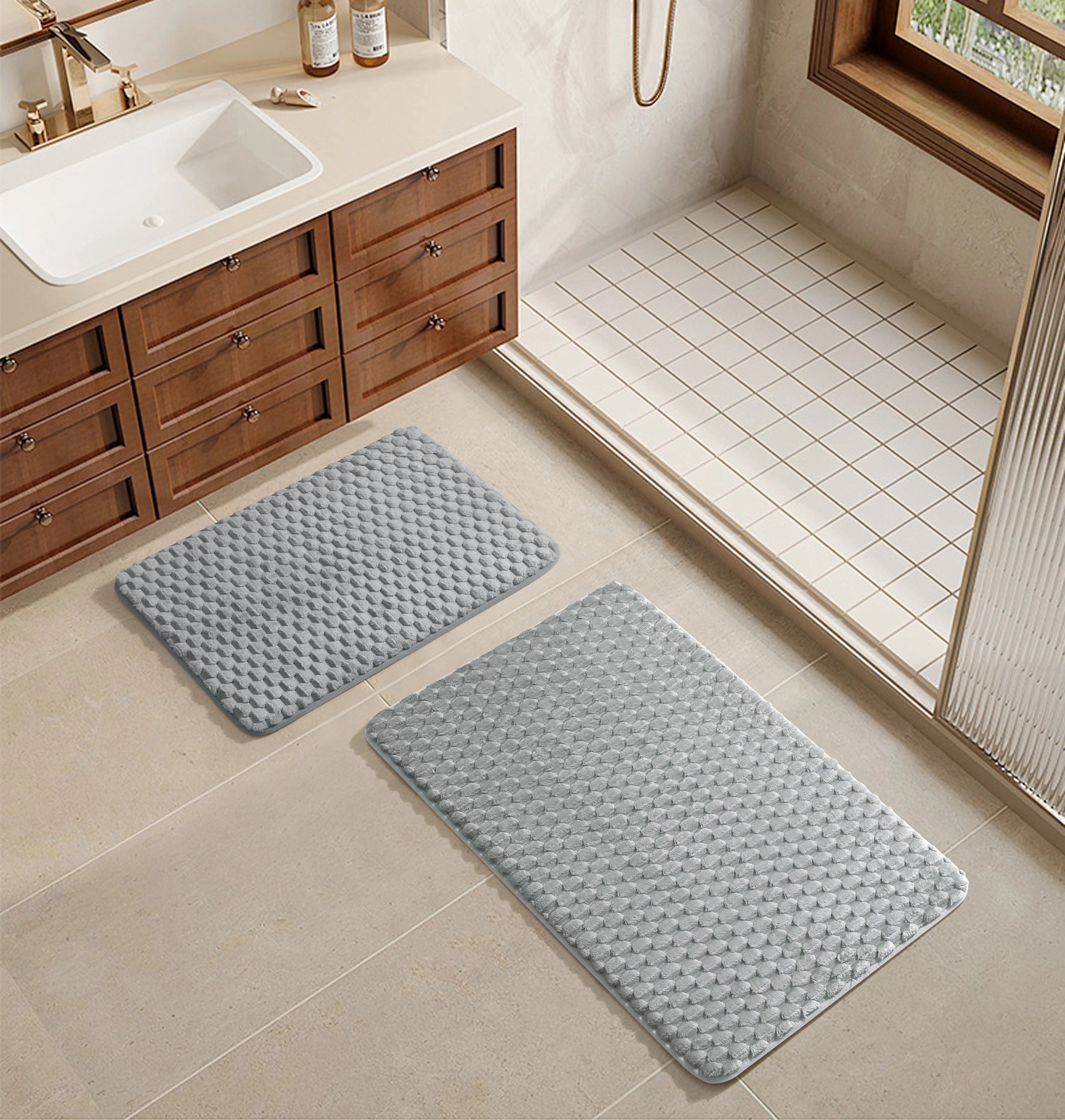 

Soft Silver 2pc Tile Bubble Bath Rug Set