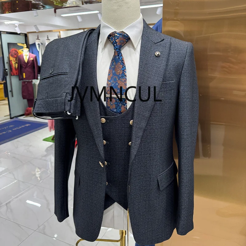 2025 Hot Sale Men's Suit Set Korean Style Fashion Print Suit 3-Piece Suit for Work and Wedding