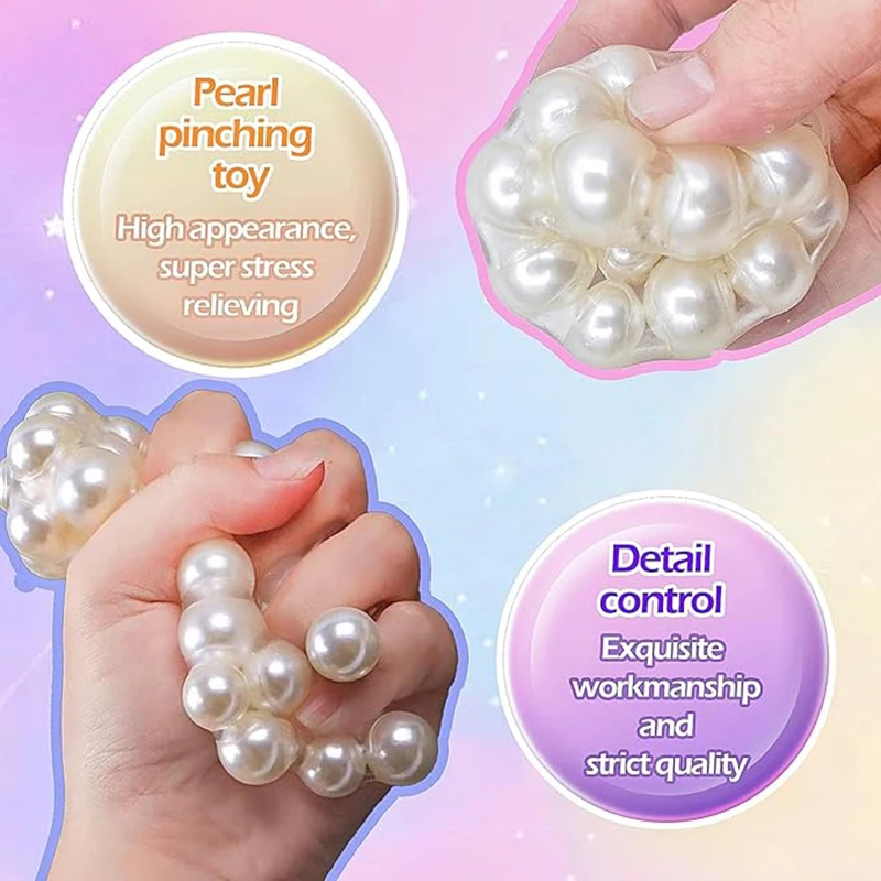 Handgefertigter, geräuscharmer Squishy-Ball der Traube für Erwachsene, weiße Perle, sensorisches Zappelspielzeug für Kinder, Stressabbau-Squeeze-Spielzeug