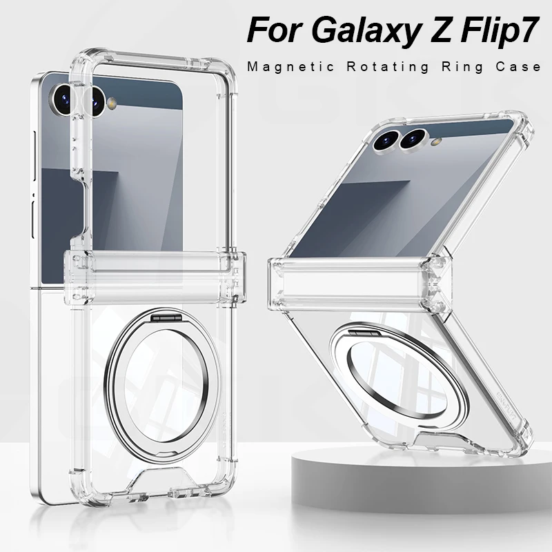 Silicone Airbag Bumper Soft Case for Samsung Galaxy Z Flip 7 Case Magnetic Charge Ring Holder Hinge Cover For Galaxy Z Flip7