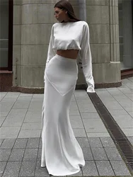 Tossy Spring Satin High Waist Long Skirt 2 Piece-Set Fashion Slim Elegant Gown Long Sleeve Pullover And Maxi Skirt Outfits 2024