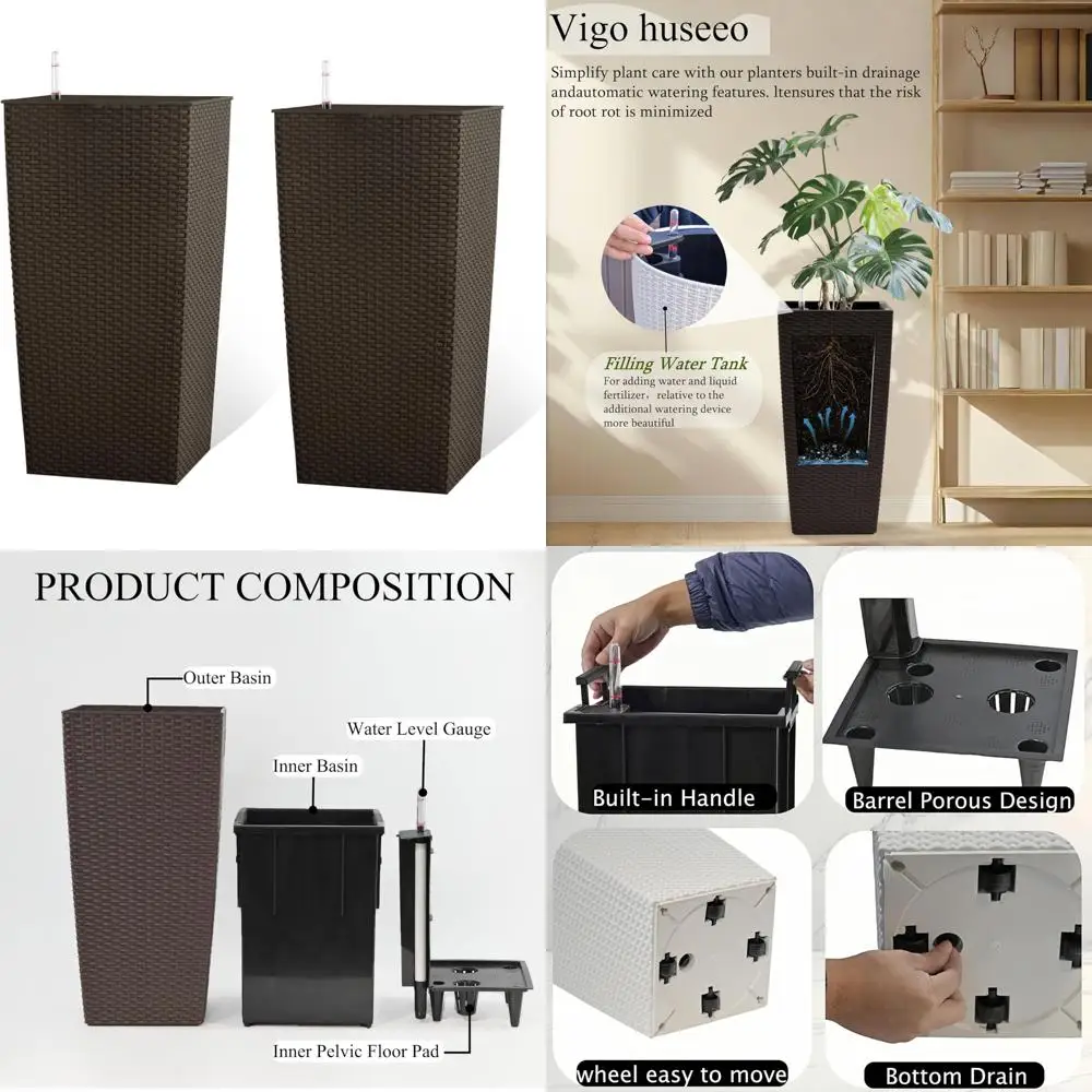 

Self-Watering Large Indoor Plant Pots with Drain Holes and Water Level Monitor - 23 Inch Modern Planters for Home