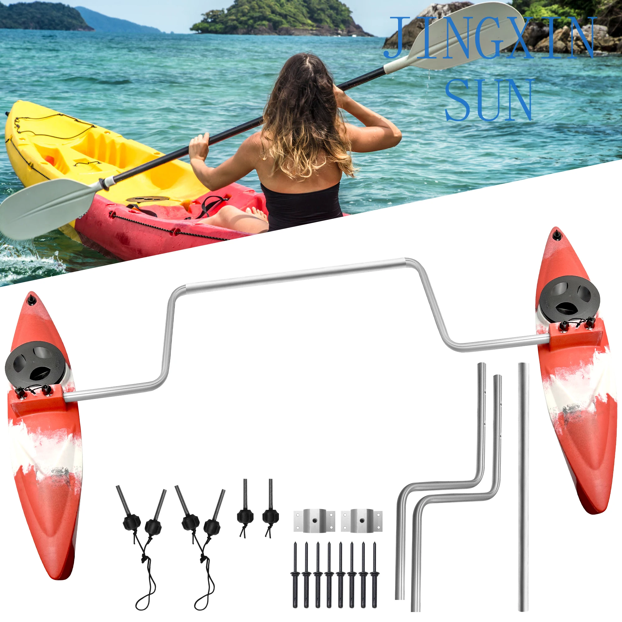 1Pair Kayak Stabilizer,Balance Parts,Kayak Outriggers&Stabilizers System Kit with Installation Accessories and Sidekick Arms Rod