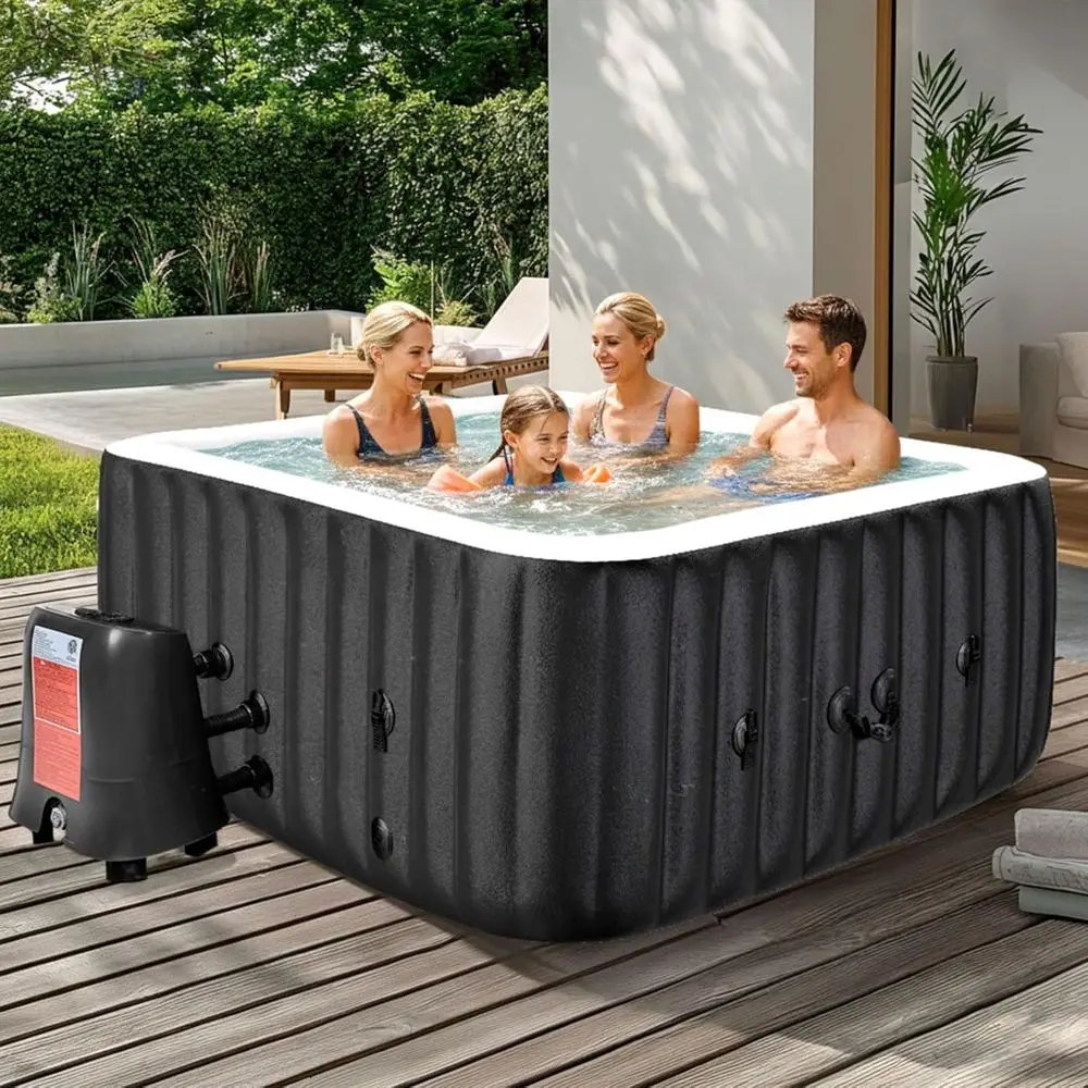 

Портативная квадратная гидромассажная ванна для 4-6 человек с 130 аэрофорсунками, крышкой и 2 фильтрами, объем 240 галлонов