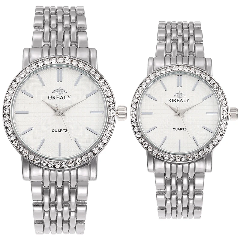 ساعة عصرية بسوار مرصع بالألماس بأرقام رومانية، ساعة كاجوال بسوار فولاذي للرجال، ساعة كوارتز هدية للزوجين للنساء