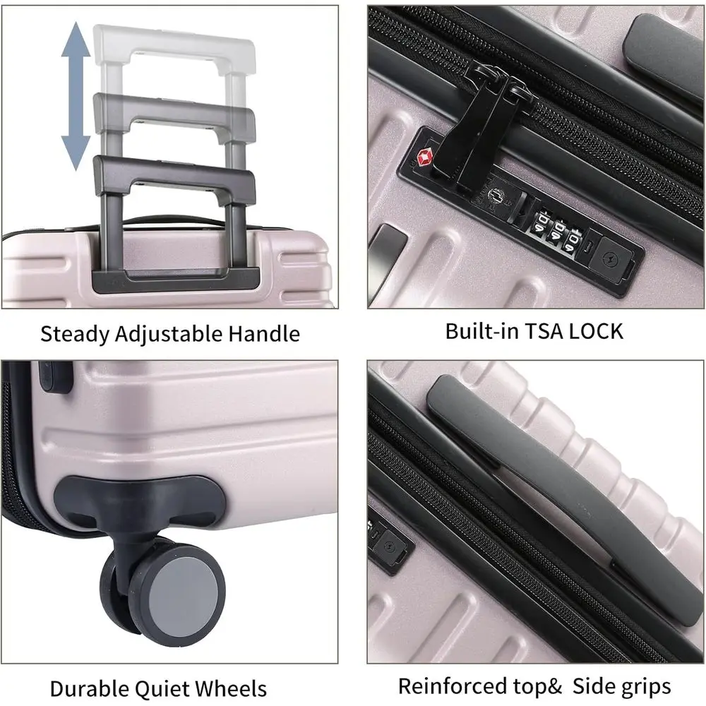Expandable 20-Inch Hard Shell Carry-On Suitcase with Spinner Wheels, TSA Lock, and Light Purple Finish