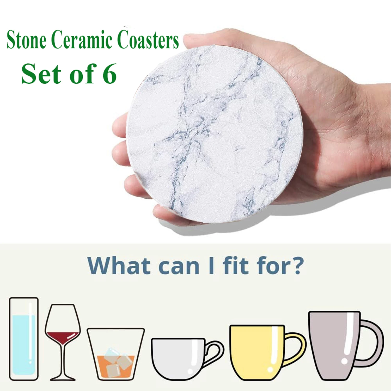 6 Pcs Ceramic Coasters Marble Style with Holder Absorbent Drink Coaster for Kinds of Cups Bar Kitchen Wooden Dining Table Decor