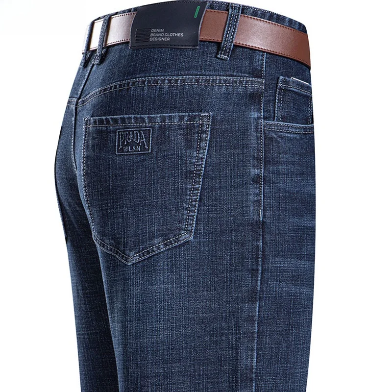 

Hengyuanxiang мужские повседневные прямые джинсы с эластичной резинкой на талии среднего возраста и ли, весенне-осенние хлопковые джинсовые брюки