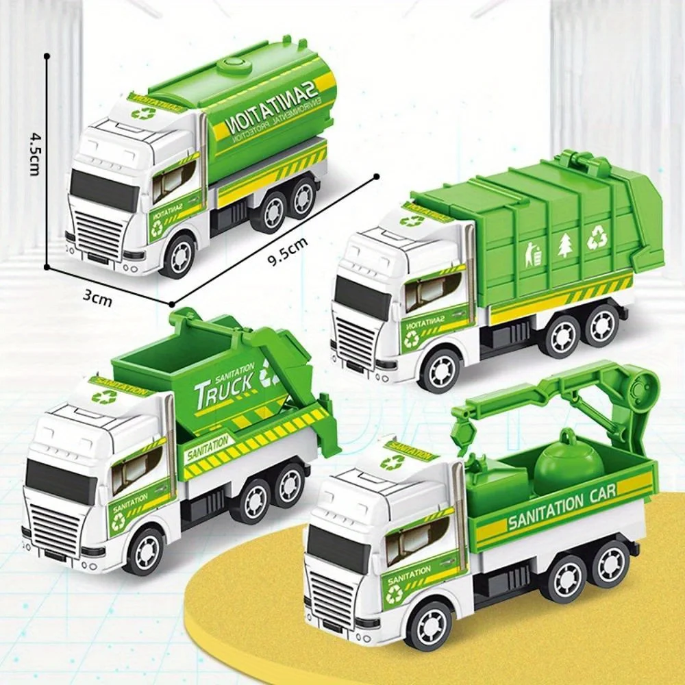 Set da 4 pezzi di auto da tirare posteriori, set di giocattoli per veicoli di ingegneria con camion dei pompieri, modello inerziale giovanile, regalo di compleanno di Natale per ragazzi