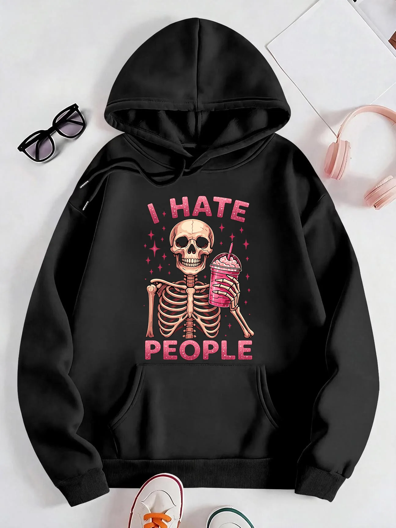 Pink Pink Skull-Themed Print Women's Fashion Hoodies Unisex Funny Graphic Sweatshirts Casual Cheap Outfit Pullovers Clothes Female - Aliexpress Deal