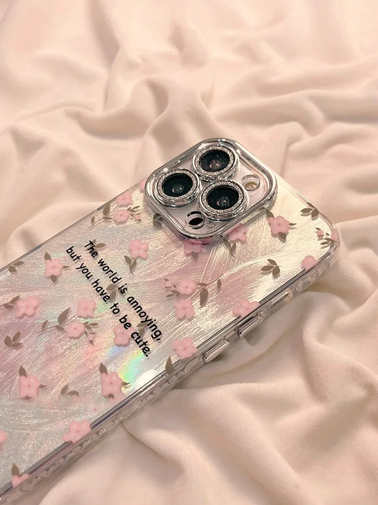 Pink Flower Girl Heart Phone Cases for iPhone 15 Pro Max Case 11 12 13 14 15 Pro Electroplated Goggles Shockproof Bumper Cover