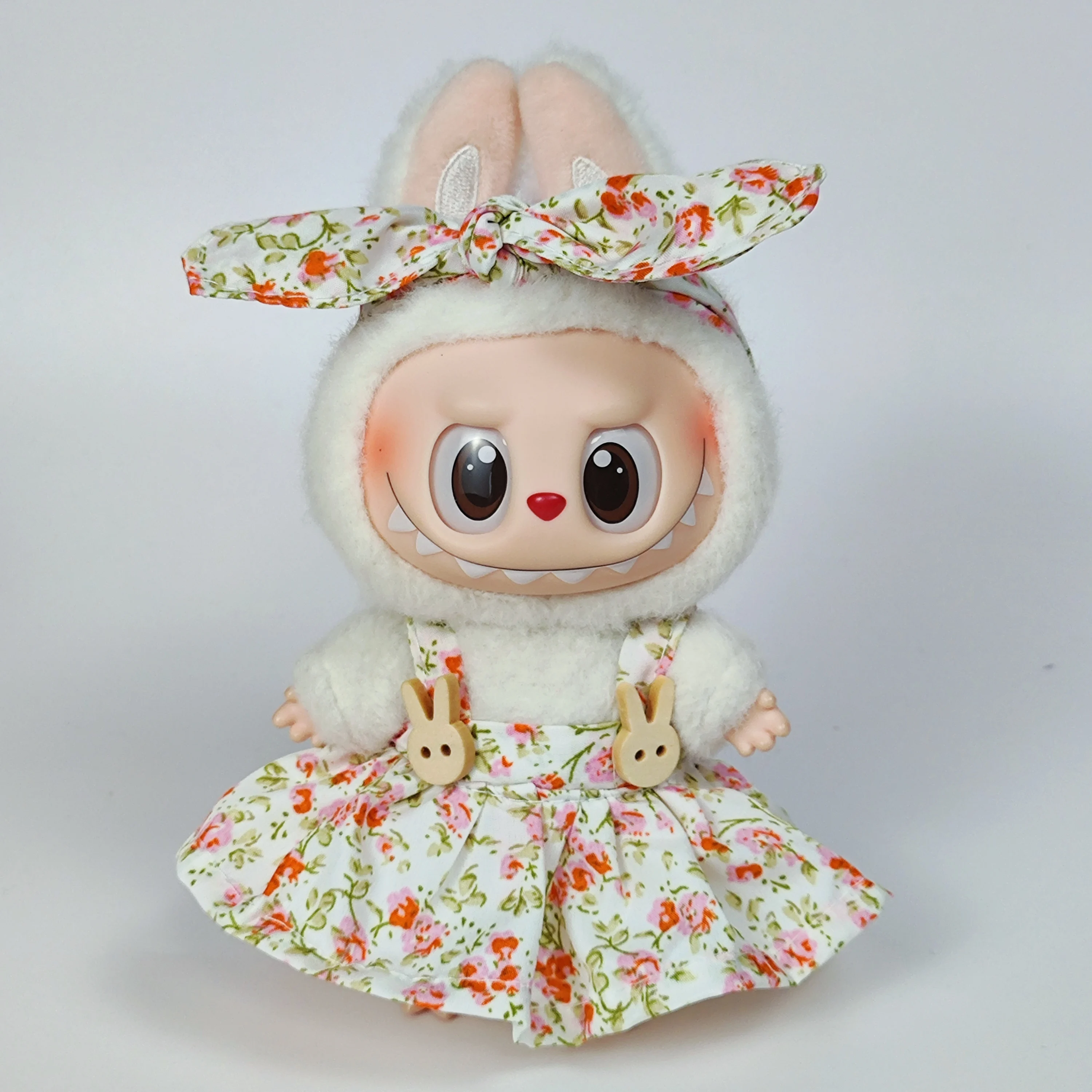 Labubu doll clothes - Floral field skirt set (17cm), plush doll replacement outfits for Labubu I & II idol, sitting doll party w