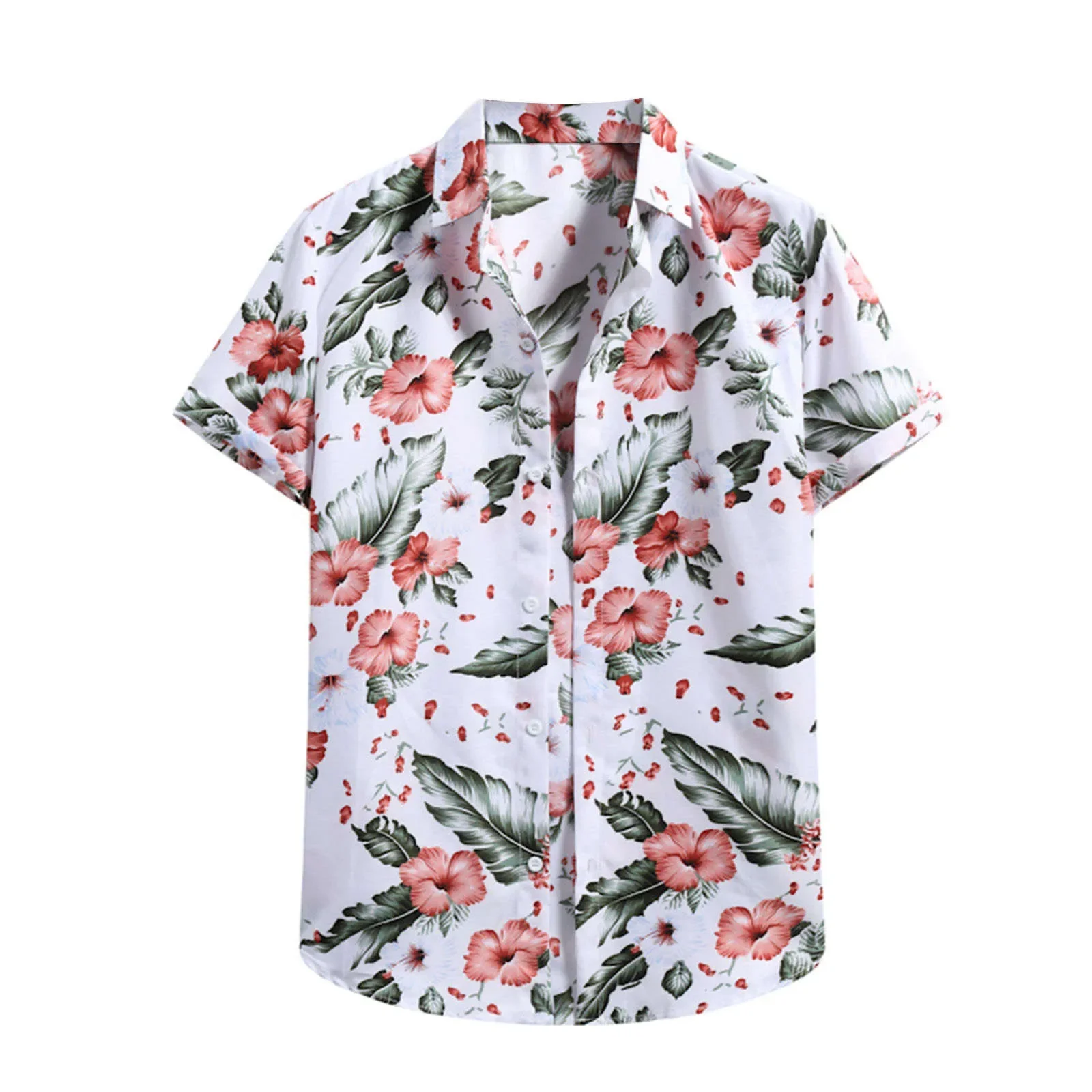 Men's Fashionable Tropical Botanical Print Tops Women's Short Sleeve Shirts Casual Button-Down Shirt Tops