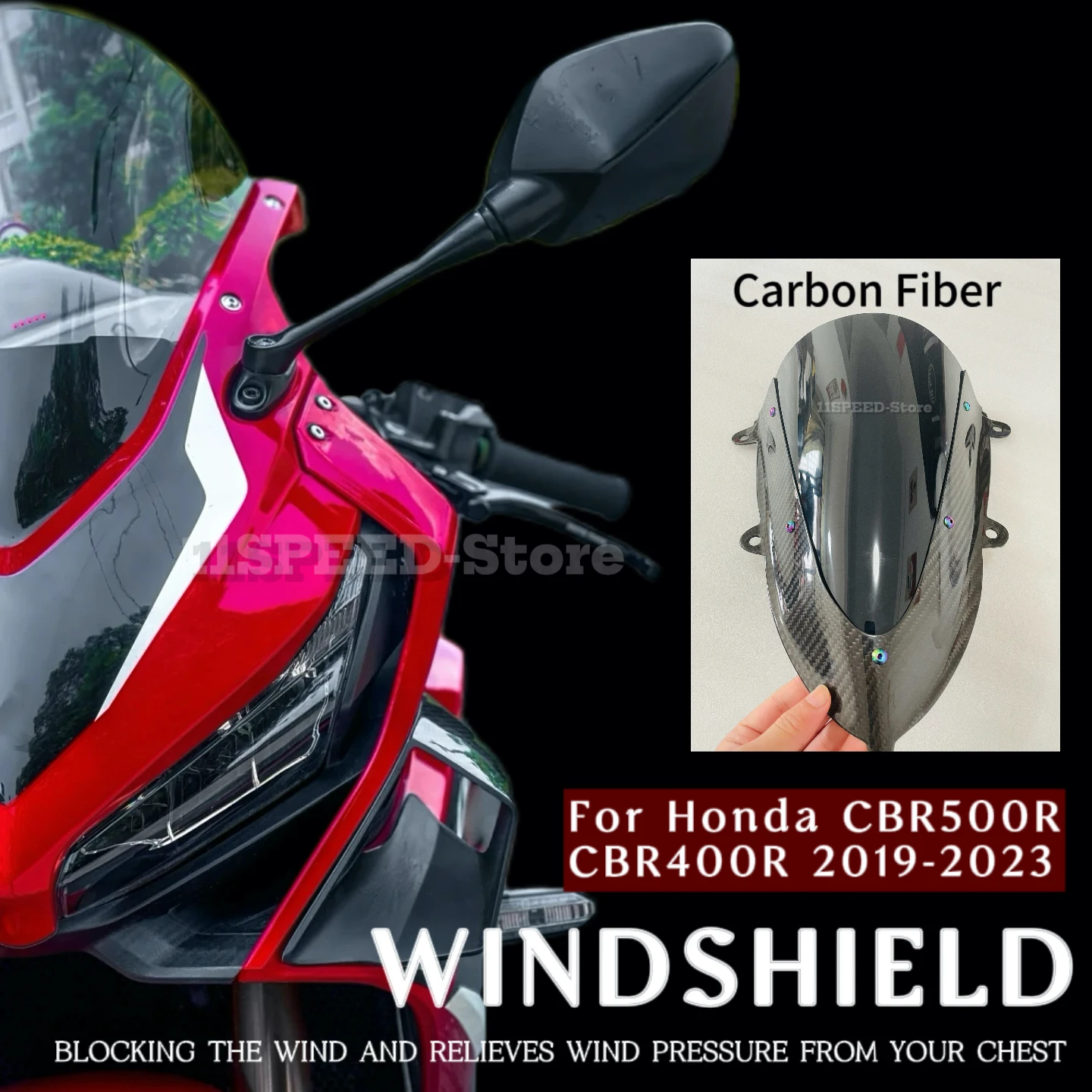 

Carbon Fiber Windscreens For Honda CBR500R CBR400R 2019-2023 Carbon Fiber Windshield Wind Deflectors Visor Glass