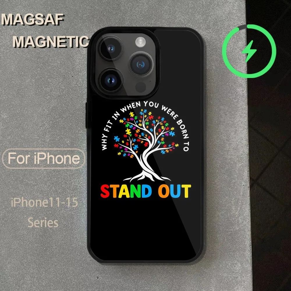 Autism Support Puzzle  Phone Case  For iPhone 14 13 12 11 15 Pro Max Magsafe Wireless Charge Plus Mini Cover