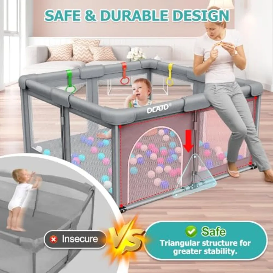 Składany kojec do zabawy, centrum aktywności wewnątrz i na zewnątrz, ogrodzenie do zabawy, bezpieczna strefa dla niemowląt w wieku 6-12 miesięcy, prezenty dla niemowląt (127 cm × 127 cm)