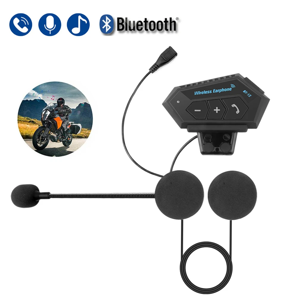 AliExpress NONE BT12 Bluetooth Motorcycle Helmet Headset Motor Bike Wireless Earphone Voice Control Handsfree Mic Headphones Music Player