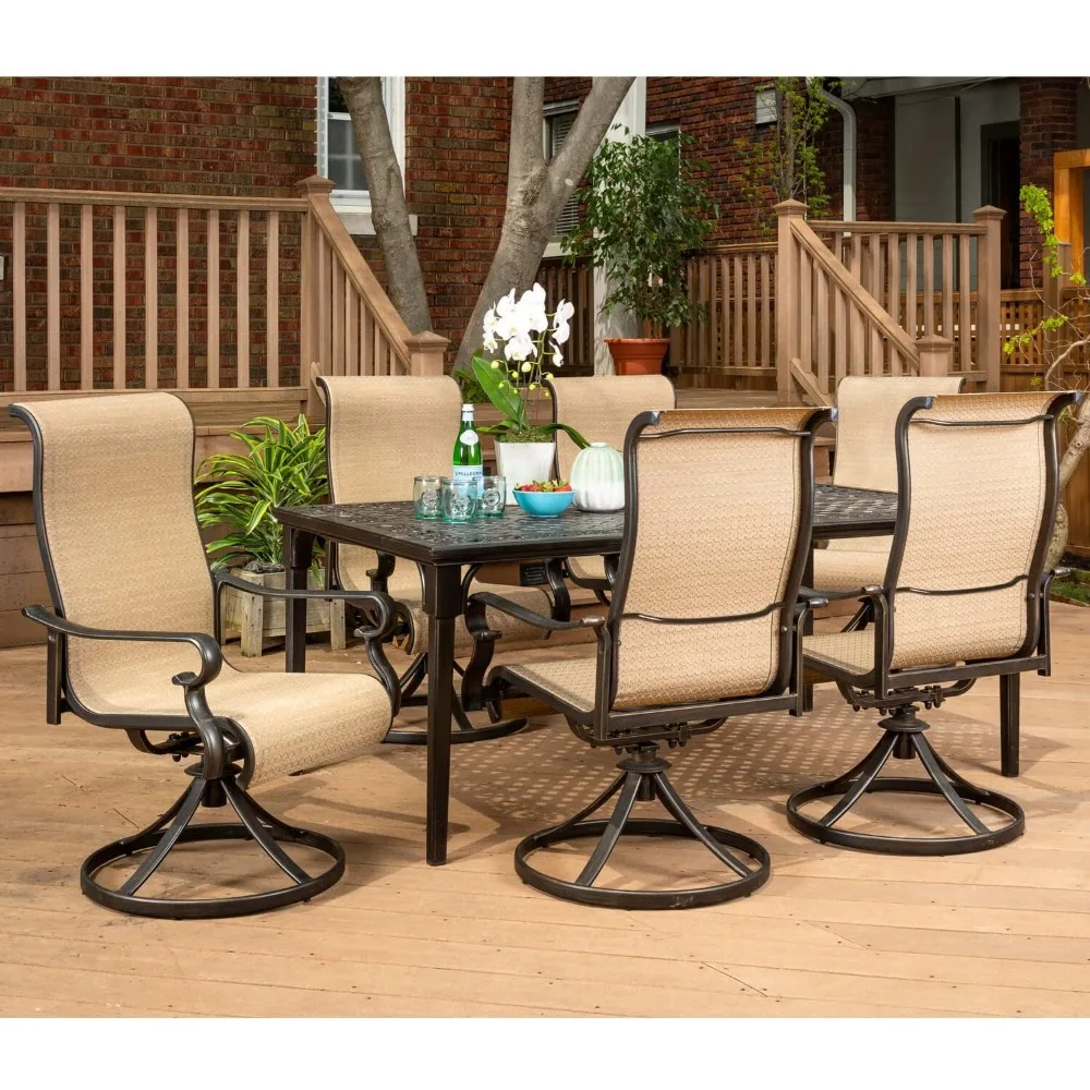 Brigantine 7-Piece Outdoor Dining Set, Weatherproof Terrace Dining Set for 6 People, Tan