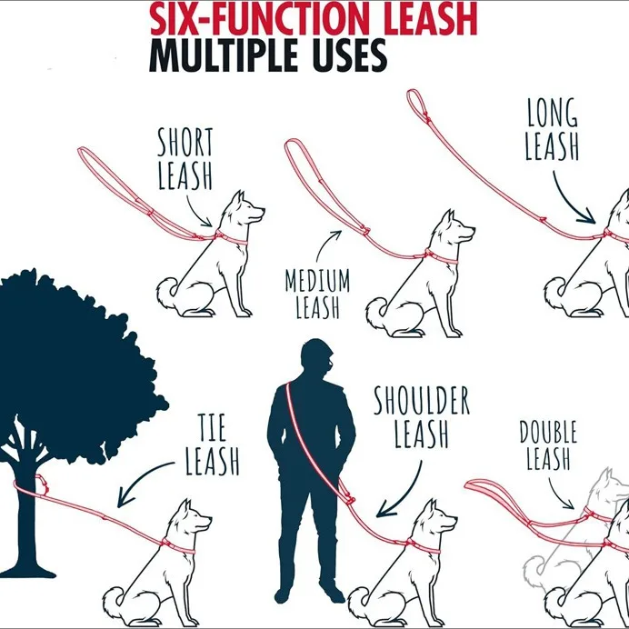 6 in 1 Reflective Multifunctional Dog Running Leash Explosion-proof Large Dog Leash Pet Belt Slanting Dog Leash