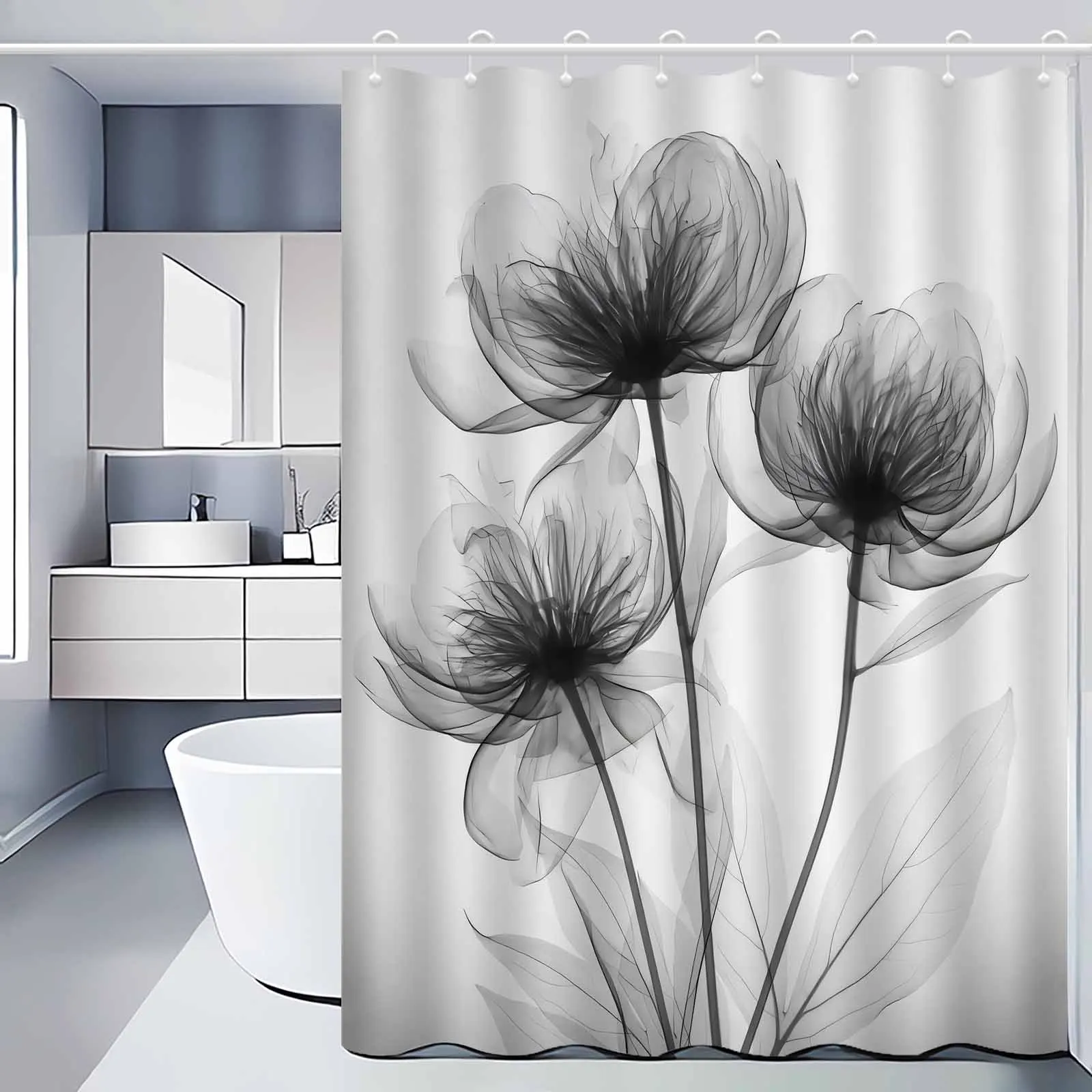 Jit1pc Moderner Minimalistischer Blumen-Duschvorhang, Luxuriöser Stilvoller Badezimmervorhang, Badezimmer-Dekor-Design