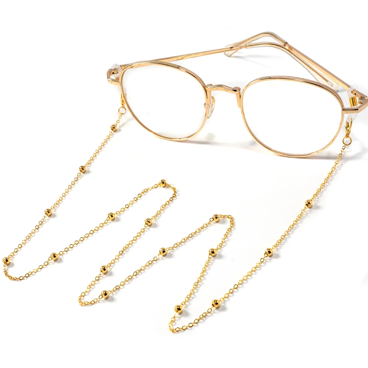 Metal gold round beads glasses chain; multi-functional fashionable multi-functional collar chain; belt accessory.