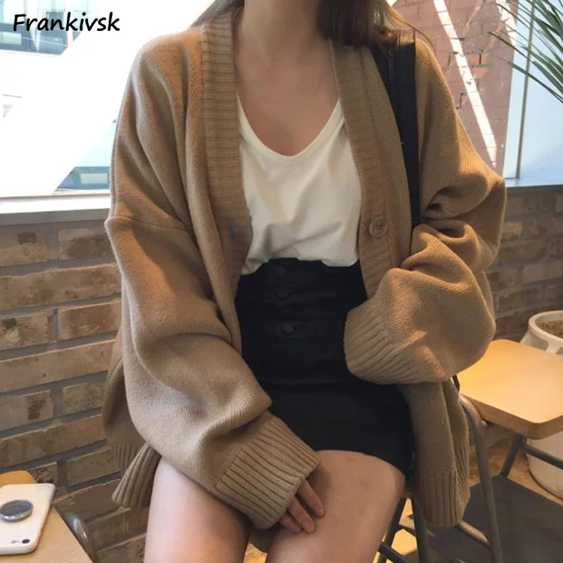 

Solid Cardigan Women Autumn Slouchy Knitting Chic Daily Korean Style Temperament Cozy Soft Casual Ladies Outer Clothing Classic