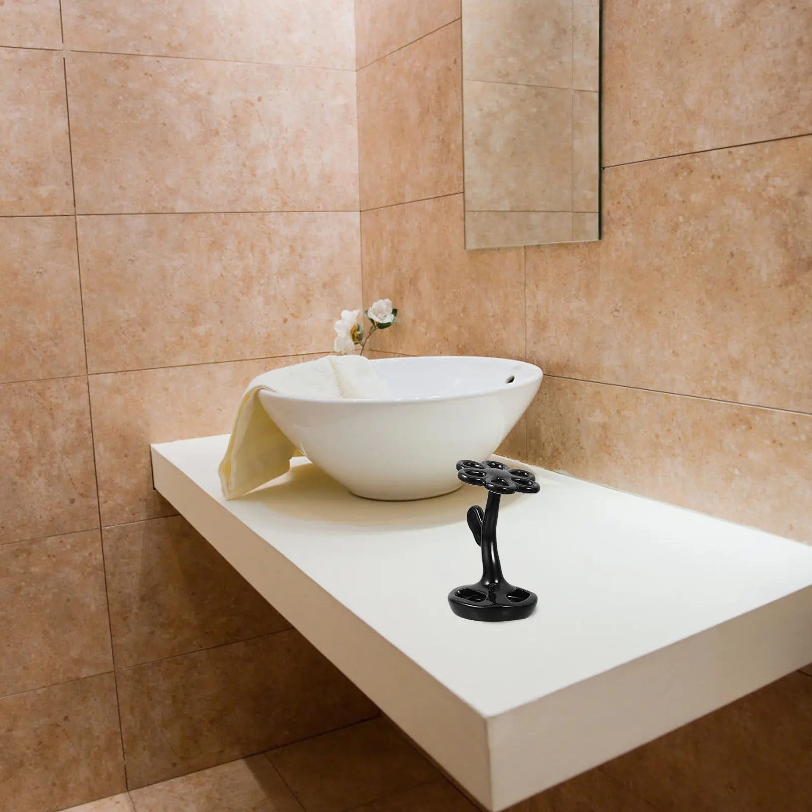 

Ceramic Toothbrush Holder 6 Holes Floral Design Bathroom Makeup Brush Eyebrow Pencil Organizer Toothbrush Storage Rack Stand