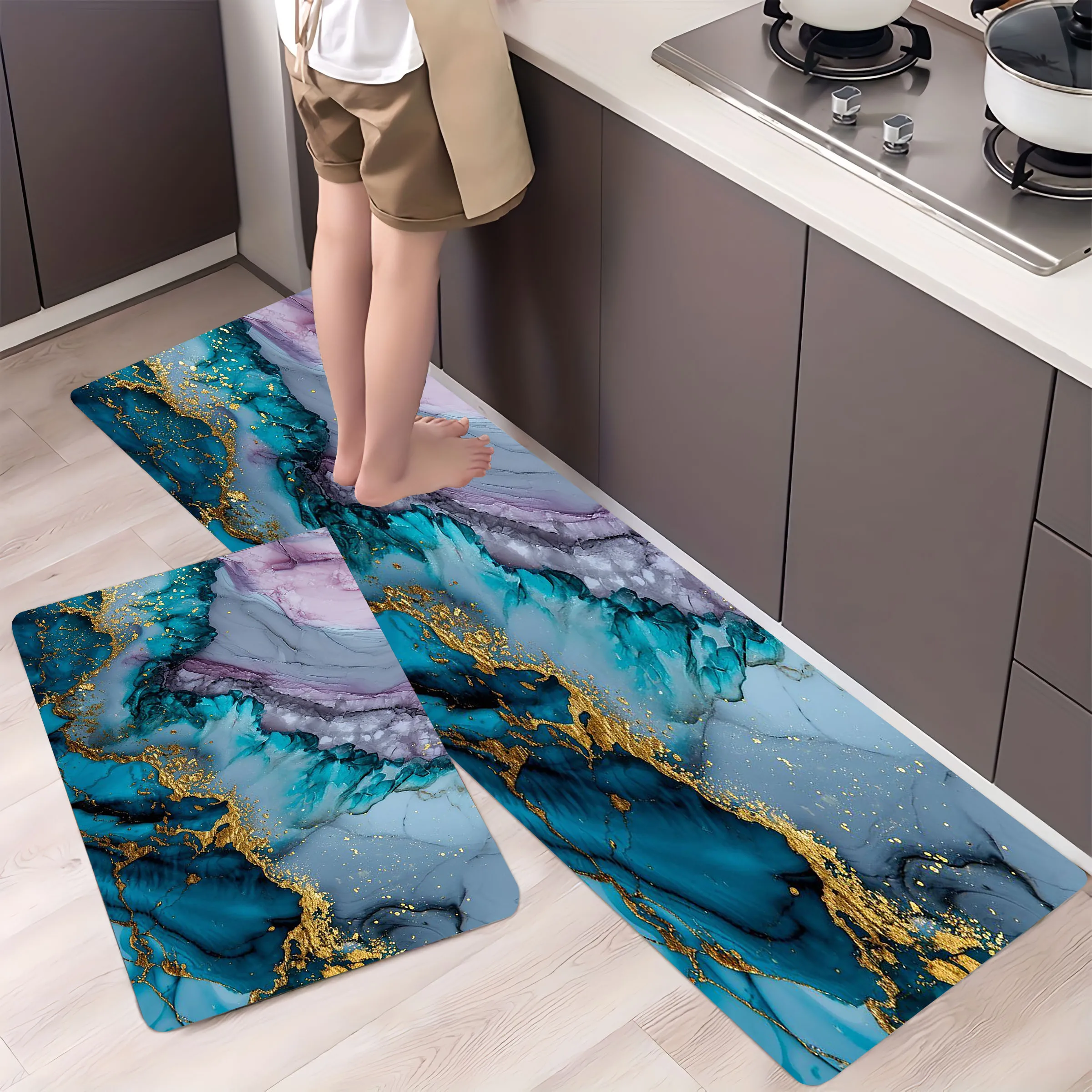 

Blue and Purple Contrast Marble Design Bathroom Non-silp Door Mat for Living Room Decorative Accessories Pad Kitchen Bedroom Rug