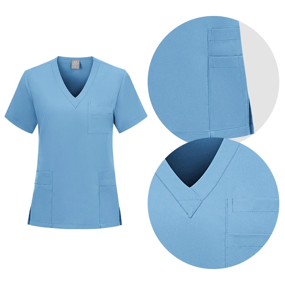 Conjunto de ropa de trabajo para mujer, uniforme de cirugía médica, camisa de Scrubs clínicos, Pantalones rectos, laboratorio, médico, enfermera, uniforme de enfermería