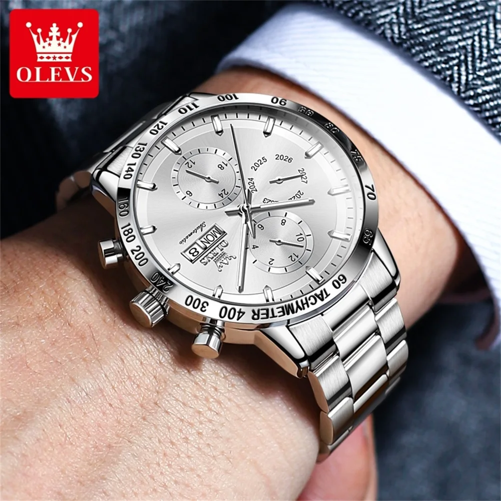 OLEVS 6683 Mechanical Watch for Men Multifunctional Chronograph Dual Calendar Display Hand Clock Waterproof Elegant Men Watch