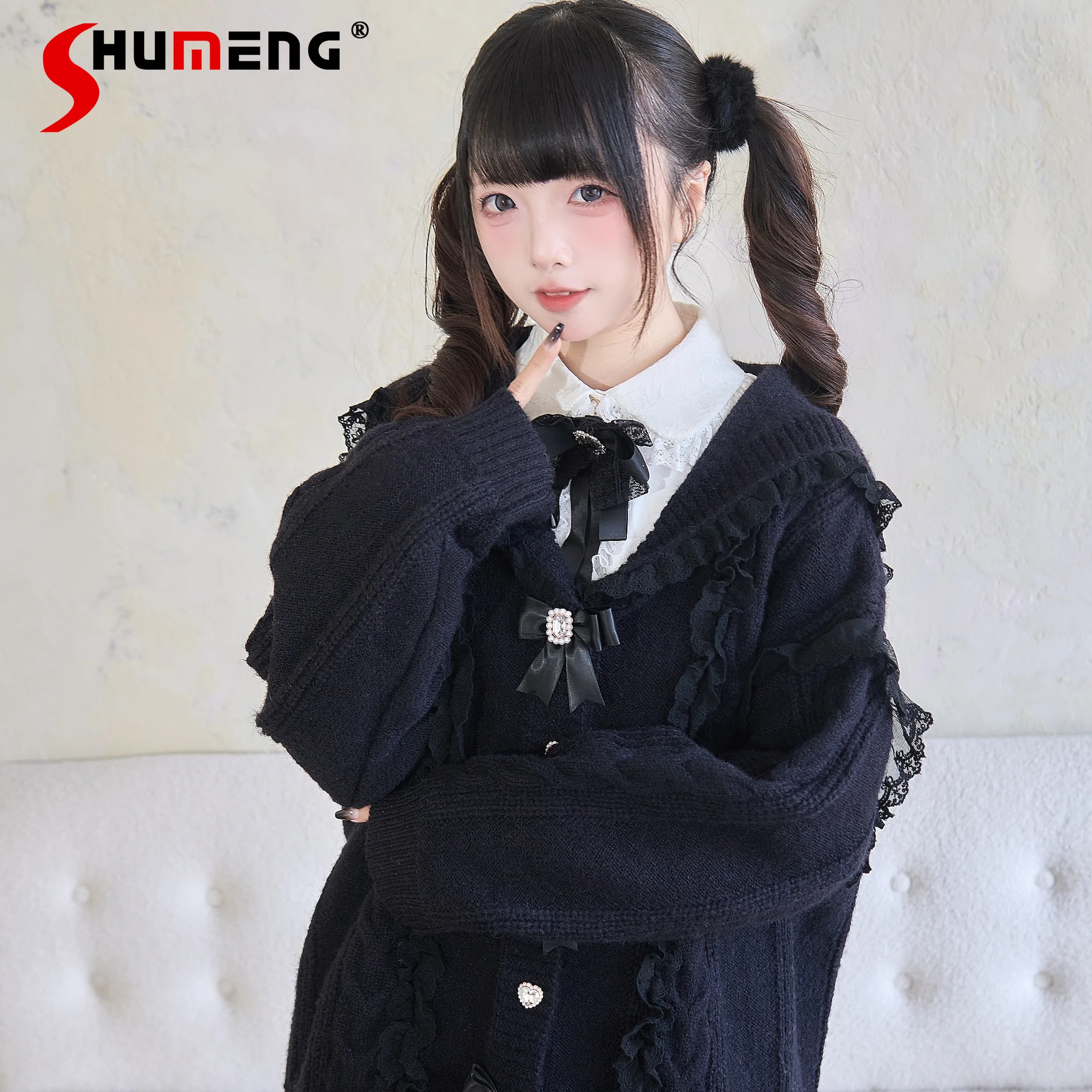 

Original Japanese Mine Series Mass-produced Navy Collar Knit Cardigan Jacket Women's Bow Sweet Girl Knitted Sweater Spring 2025