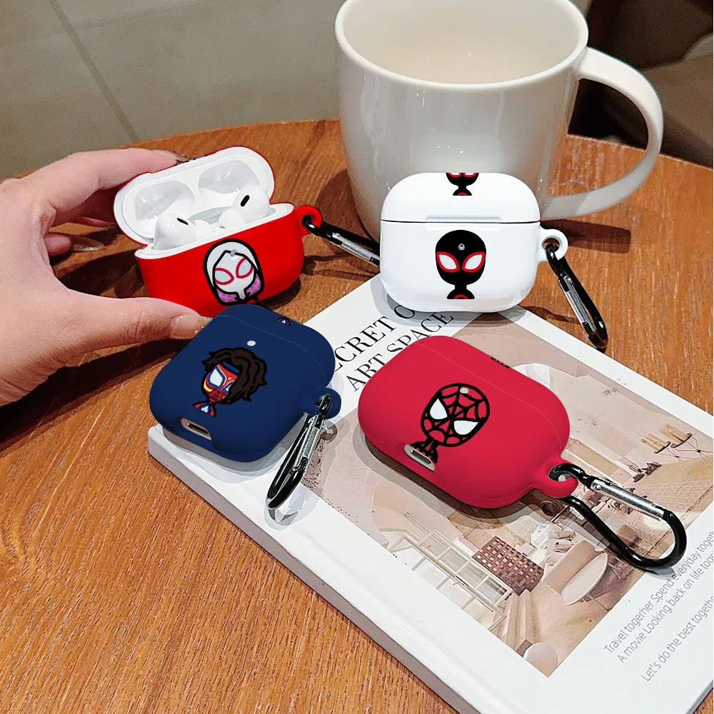 Cartoon Spiders-Mans Shockproof Protective Glossy HD Hard PC Earphone Cover Case For AirPods 1 2 3 4 Pro Pro2 with Metal Hook