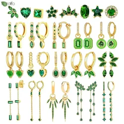 925 Sterling Silver Needle Luxury Green Crystal CZ Earrings 2023 New Gold Small Hoop Earrings for Women Fashion Puncture Jewelry