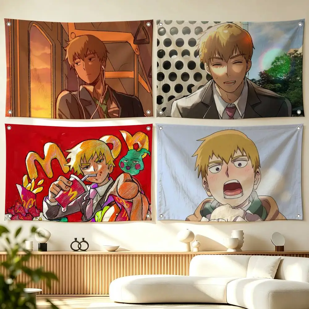 A-Arataka R-Reigen Mob Psycho 100  Flags Wall Hanging Tapestry Outdoor Garage Room Decorative flag Background Blanket