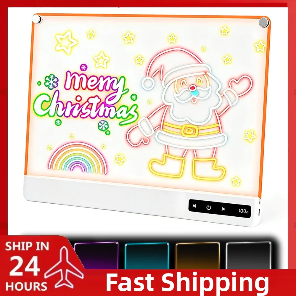 Kids Glow Drawing Board LED Light Up Doodle Pad Rechargeable 8 Color Modes Erasable No Mess Writing Painting Tablet