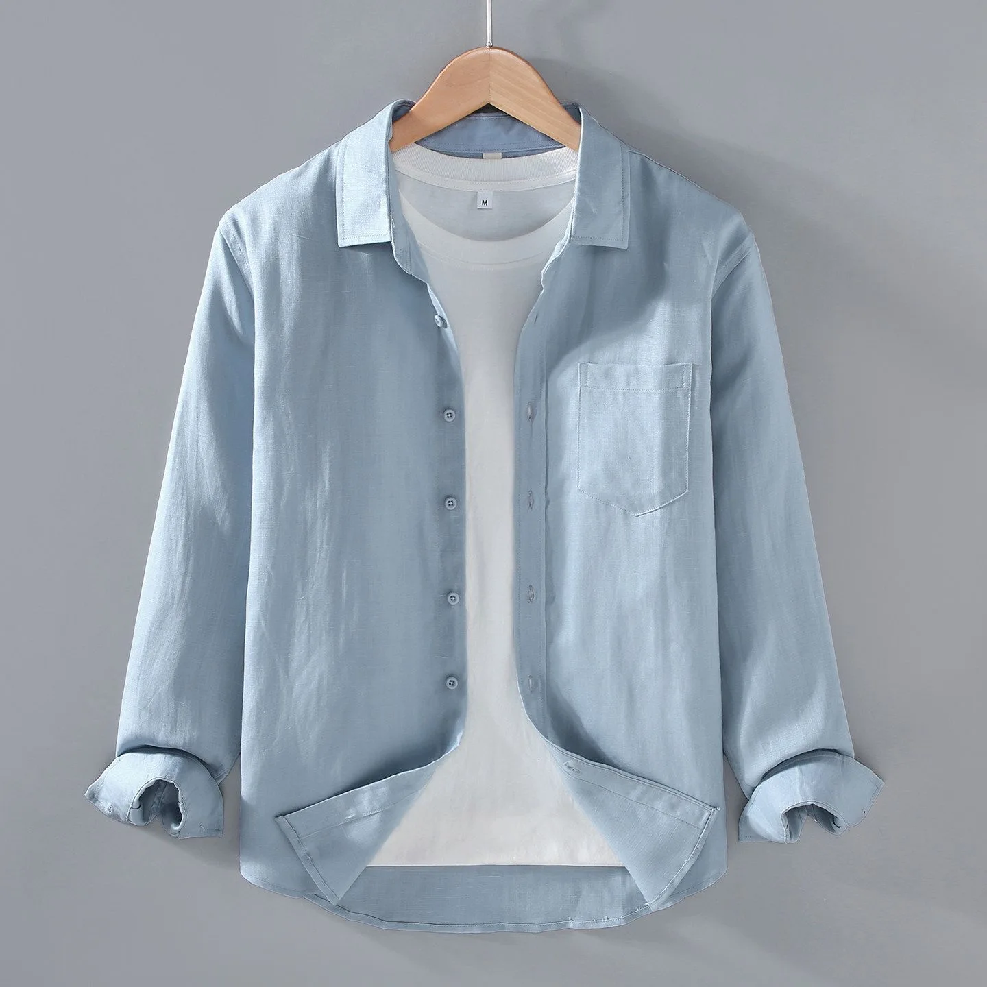 

Spring Season Men's Long Sleeve Linen Shirt Casual Loose Breathable High End Feeling Linen Top Japanese Style Loose Fi...