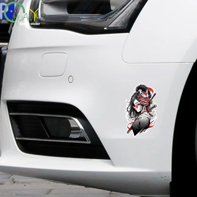 for Warrior Samurai Girl Oni Mask Car Stickers Simple Cartoon Decals Scratch-Proof Surfboard Car Label