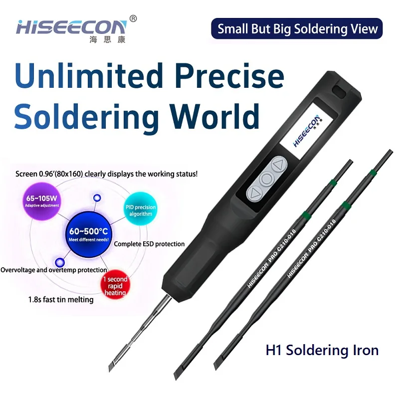 Premium HISEECON H1 Smart Electric Soldering Iron DC Power 105W Output Dual Safe GND Connection Welding With JBC SUGON C210 Tips