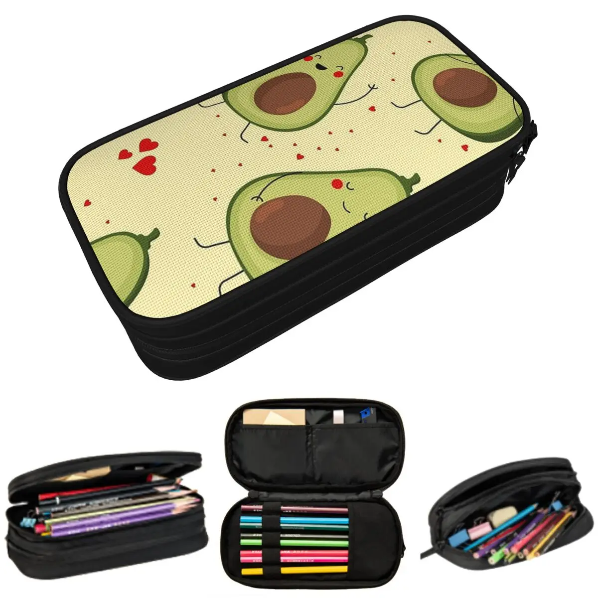 

Cartoon Avocado And Hearts Pattern Pencil Case for Boys Girls School Pen Box Pencil Bag Stationery Supplies Pen Holder Bag