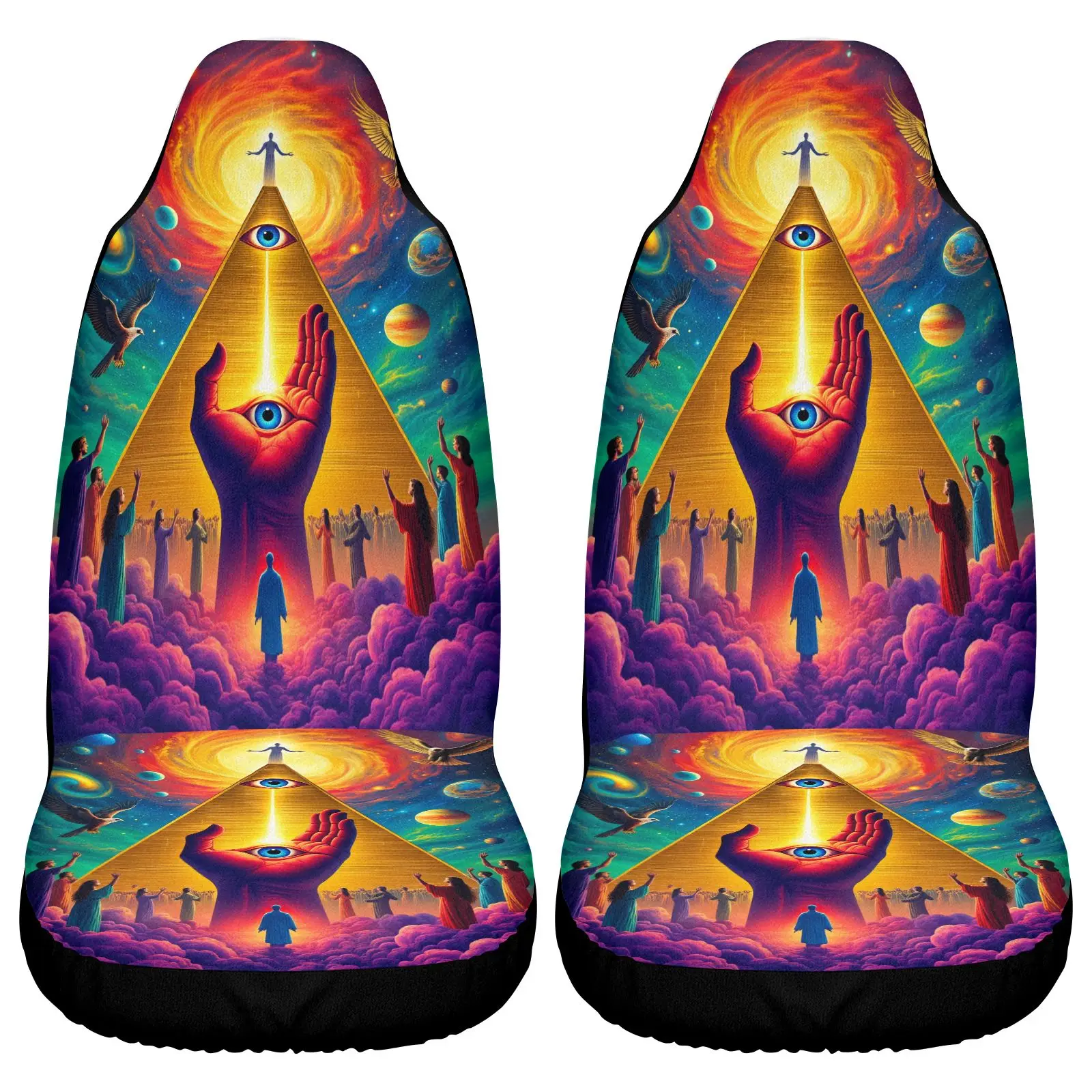 2pcs Car Seat Covers | Car Seat Covers Psychedelic Art Multicolor Cosmic Hand And Eye Pattern Universal Fit For Car Interior Dec