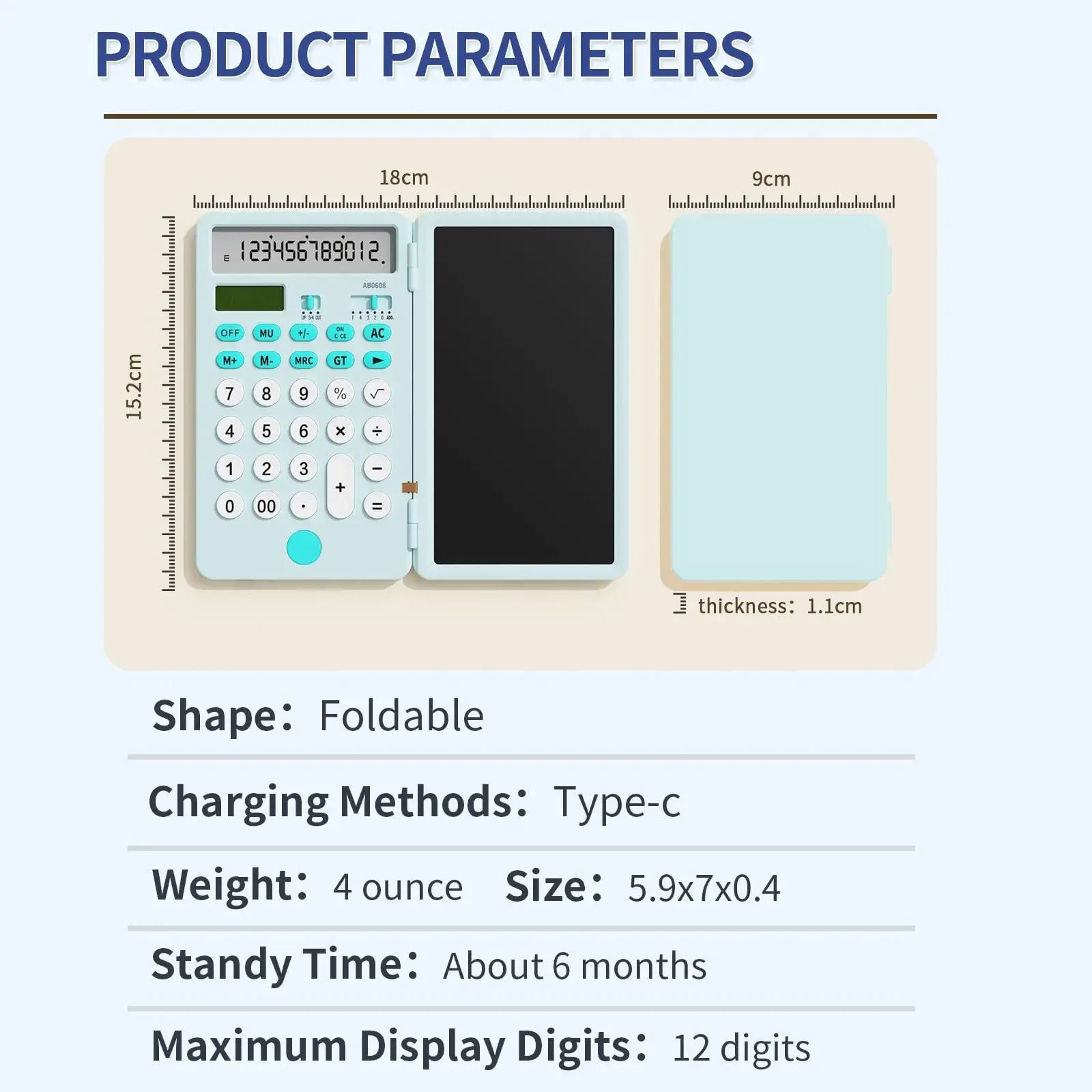 Calculator with Notepad Basic Calculator with Writing Tablet 12 Digits Large Display Solar Power Desk Calculator Office School