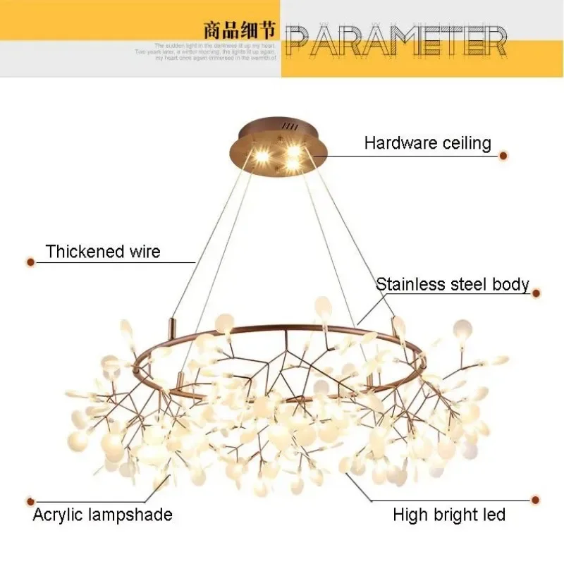 Round Branch LED Chandelier Light For Bedroom Living Room lounge Salon Office Black Modern Firefly Hanging Pendant Chandeliers