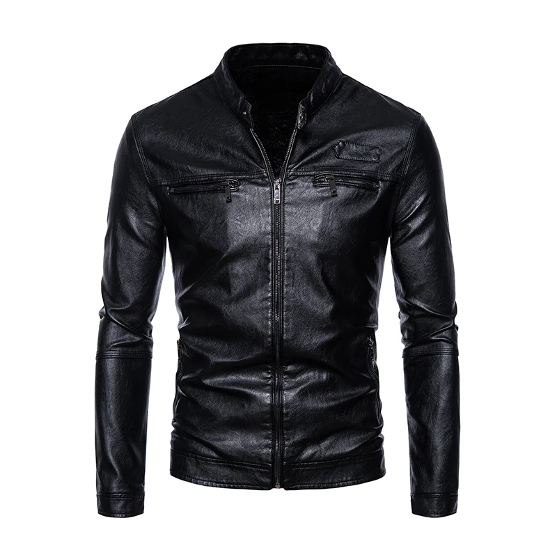 

Motorcycle Jacket Mens Slim Fit Short-Coat Collar PU Jackets Winter Autumn Zipper Stand Windproof Leather Coat