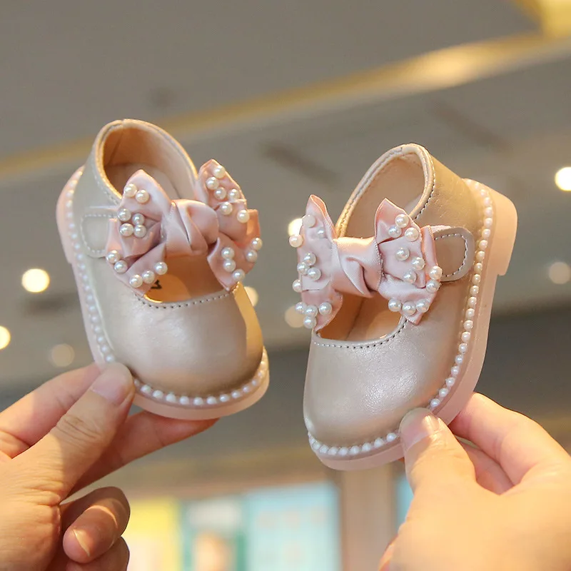 Princess Girls Big Bow Shoes Baby Walking Leather Soft Sole Cute Low Heel Flower Wedding Party Dress Shoes for Kids Toddler