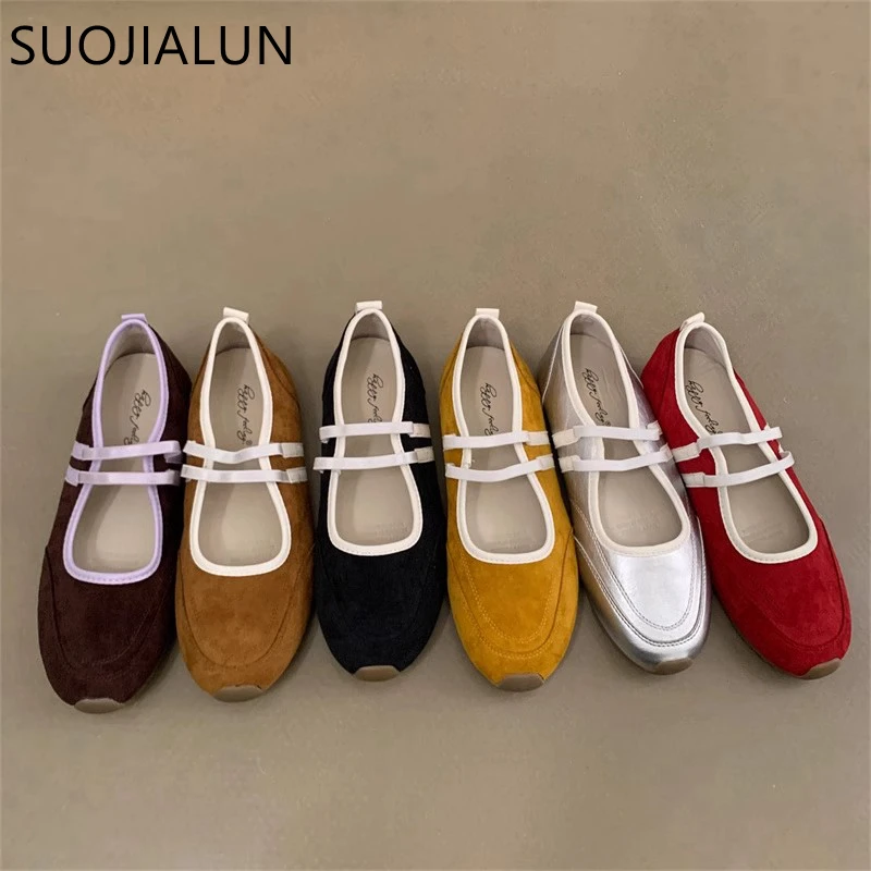 

SUOJIALUN/2020 весенние новые брендовые женские туфли на плоской подошве, модные туфли Мэри Джейн с круглым носком и мелкой подошвой, мягкие туфли на плоском каблуке Baot