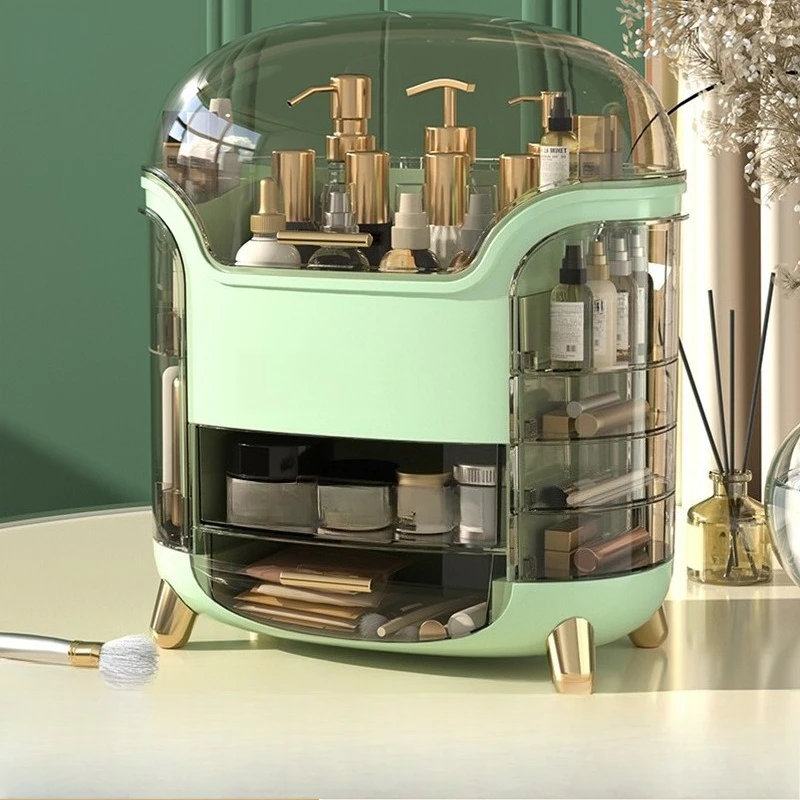 Aesthetic Makeup Organizer with Glass Lid, Elegant Storage Solution for Cosmetics & Jewelry, Spacious ABS Dust-Proof Vanity Tray