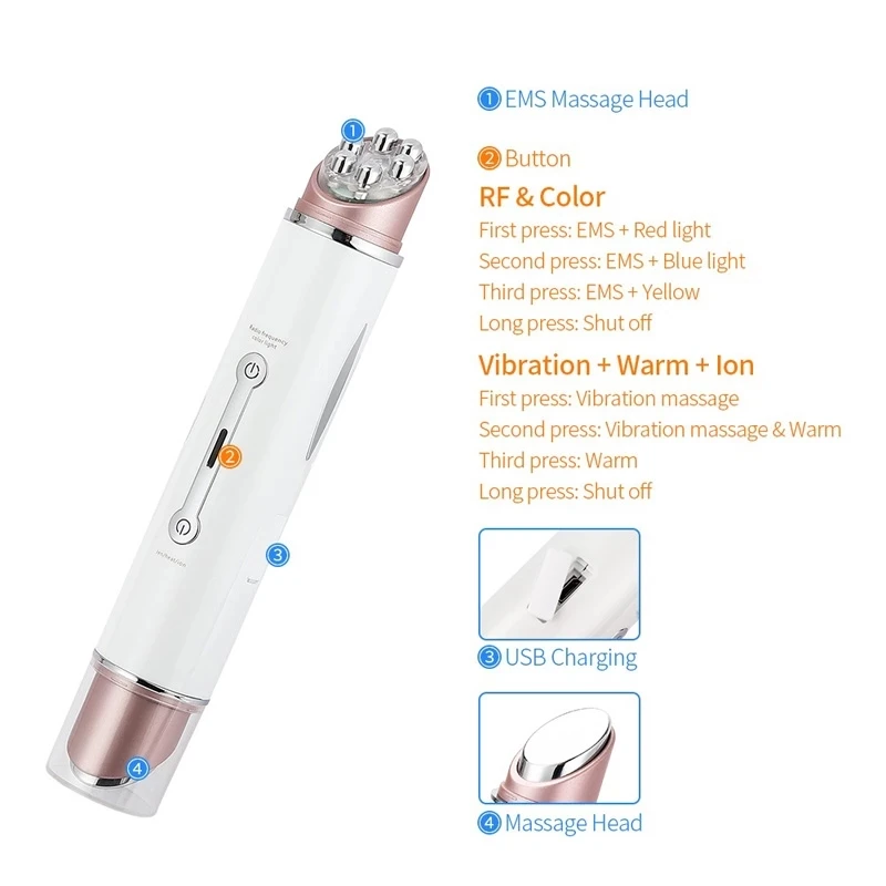 EMS Electric Eye Face Massager RF Instrument Skin Lifting Anti-Aginge Wrinkle Removal LED Multifunction Beauty Device