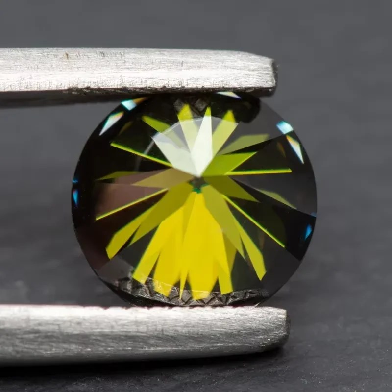Moissanite Olive Color Round Cut Gemstones Lab Grown gemstone Diy Charms Making Jewelry with Certificate