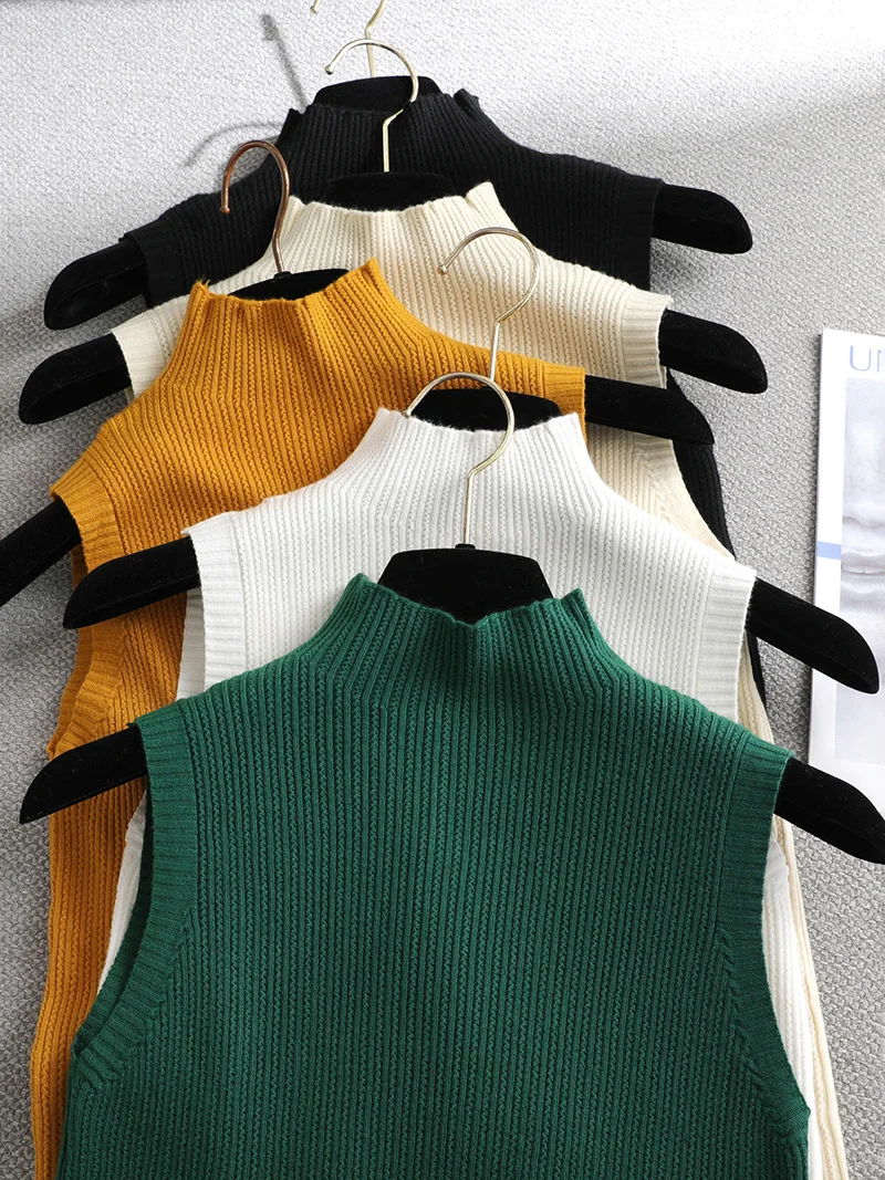 Autumn SPRING  2021 Solid elegant  sleeveless Sweater Pullovers Women turtleneck fashion female basic Sweater knit Jumpers top